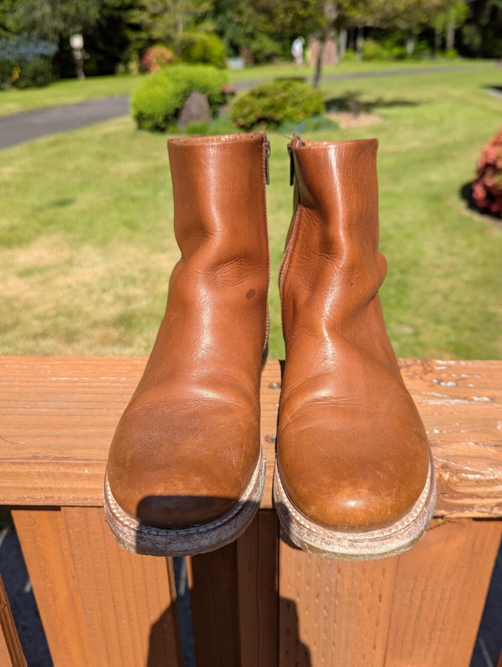 Frye Veronica Inside Zip Caramel 9B Leather Boots Biker - Picture 2 of 10